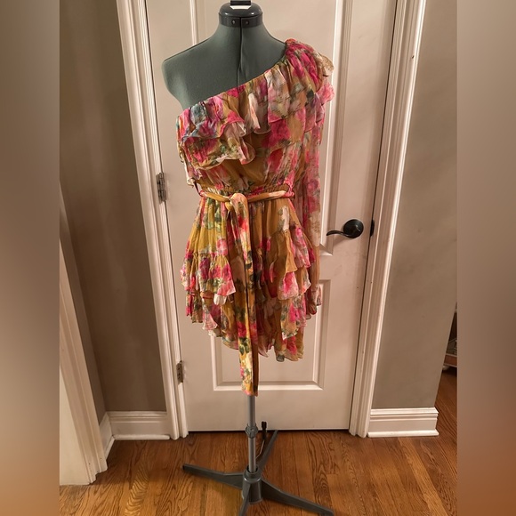 Rococo Sand Avar Yellow Floral One-Shoulder Ruffle Dress NWT - Picture 10 of 14